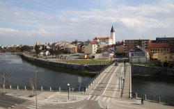 Přerov s Tyršovým mostem. Přerov slaví letos 760 let od svého povýšení na město. Foto: Archiv Magistrátu města Přerova.