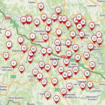Mapa předpokládaných lokalit v Kraji Vysočina