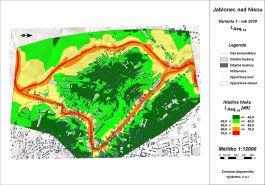 Ukázka hlukové mapy z provozu na komunikacích - výpočet predikce